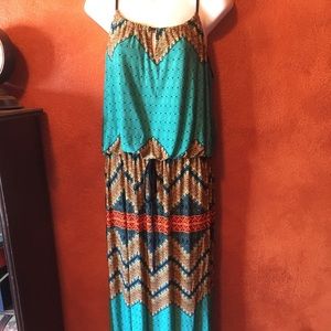 Enfocus Studio Teal and Orange Maxi Dress